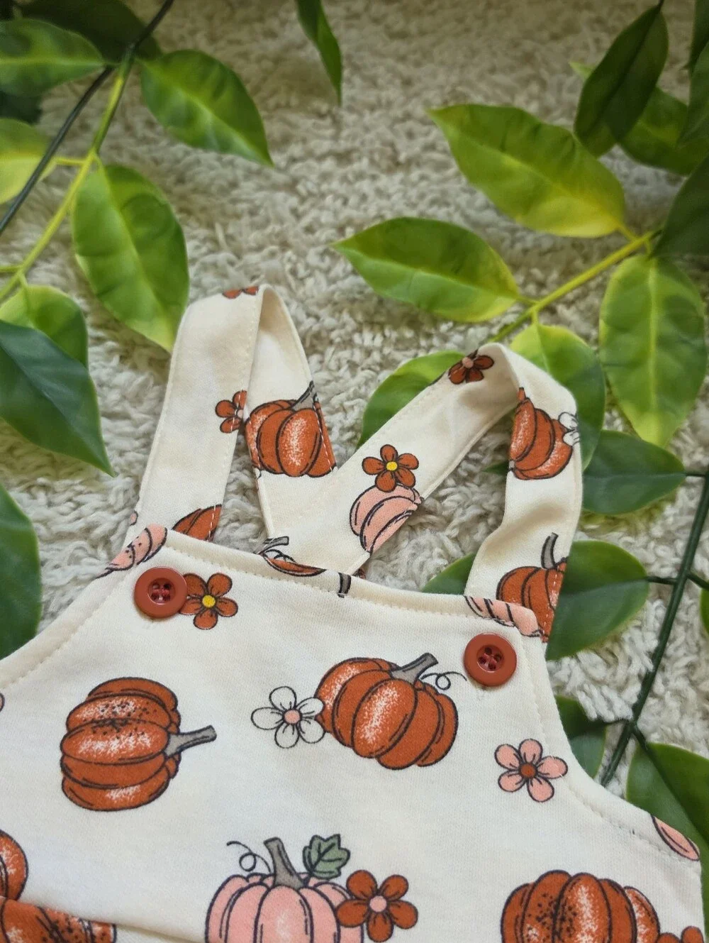 Baby Girl Pumpkin Ruffle Overalls + Headband (0-3 Months)